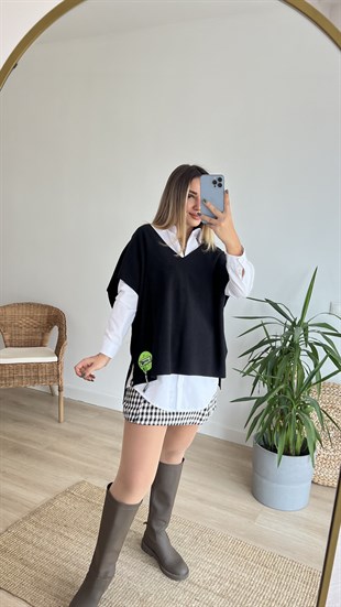 Ön Arka V Aksesuar Detaylı Süveter