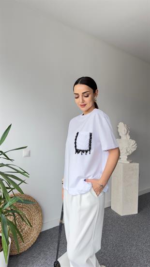 Veal Cebi Taş Detaylı Beyaz Tshirt