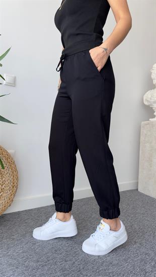 Paça Lastikli Siyah Modal Gabardin Pantolon
