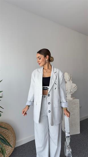 Aisha Baskı Detay Gri Blazer Ceket