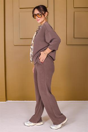 Kahve Rovo Fular Detaylı Modal Takım