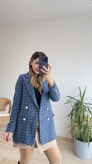 Püsküllü Mavi Blazer Ceket