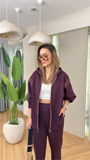 Bordo Boncuk Şerit Detaylı Modal Takım