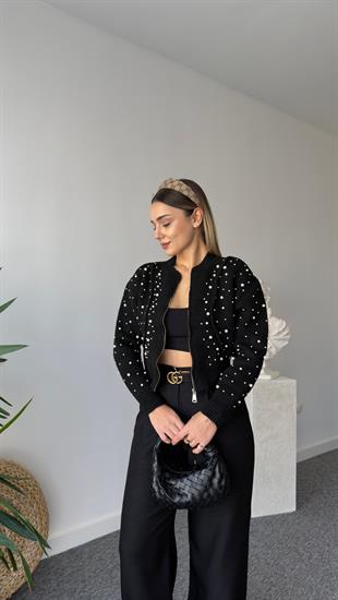Zra Model İncili Siyah Triko Hırka 