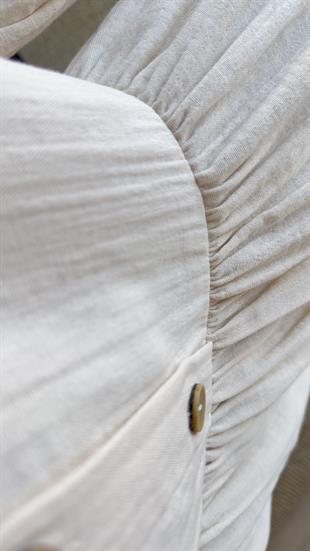 Düğmeli Keten Bluz