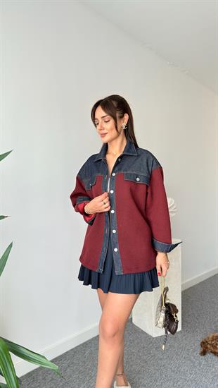 Bordo Panka Kot Garnili Gömlek Ceket