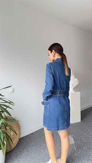 Orj Marka Alpa Kemerli Denim Elbise 