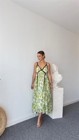 Sonia Zra Model Astarlı Yeşil Şifon Elbise 