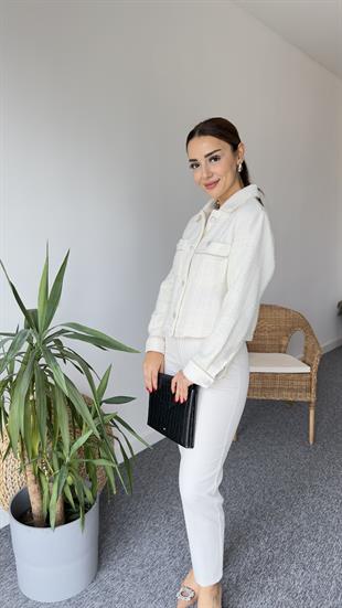 Zr Model Ekru Taşlı Tüvit Ceket
