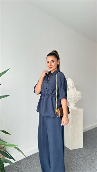 Lacivert Breva Bel Büzgülü Tensel Takım