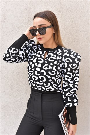 Beyaz Leopar Desen Kazak