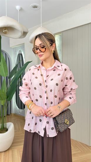 Pembe Mery Puantiye Detaylı Gömlek 