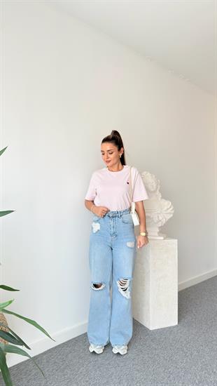 Kalp İşlemeli Pembe Tshirt