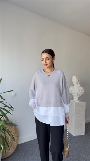 Lawa Gömlek Detaylı Gri Modal Sweat