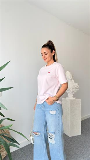 Kalp İşlemeli Pembe Tshirt