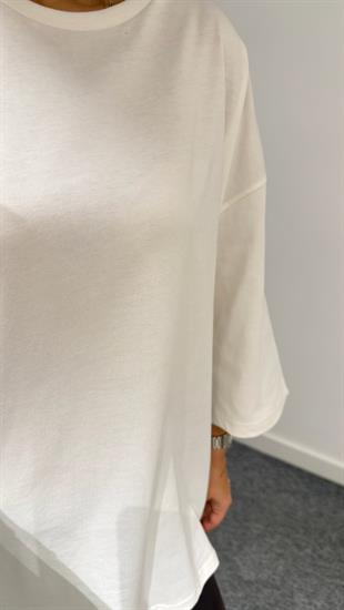 Beyaz Dera Bisiklet Yaka Basic Tshirt