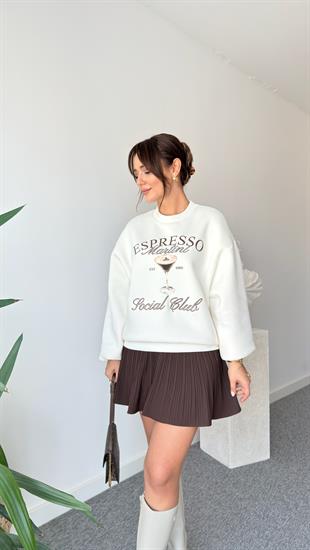 Martini Yazılı Ekru Sweatshirt