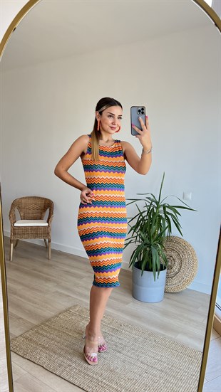 Kolsuz Örme Elbise Turuncu 