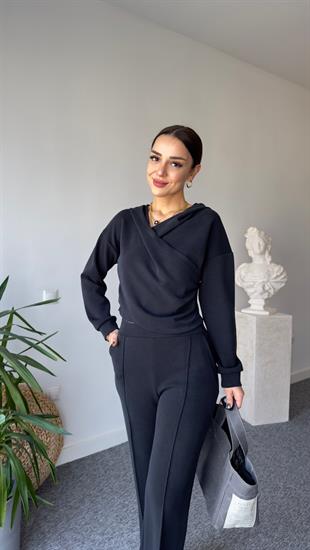 Kruvaze Model Kapüşonlu Modal Eşofman Takımı