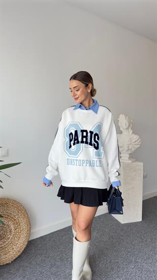 Gömlek Yaka Paris Yazılı Sweatshirt