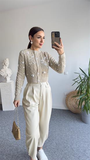 Tles Zra Model Pullu Bej Hırka