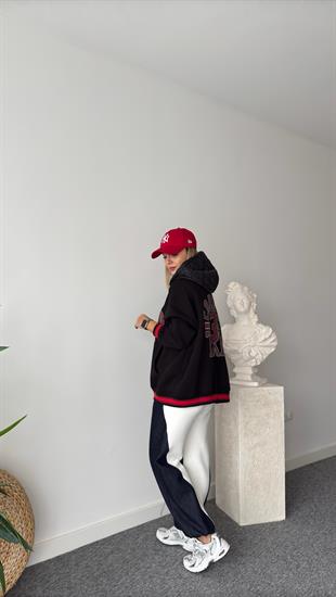 Eddy Yazılı Kapitone Kapüşonlu Siyah Sweatshirt