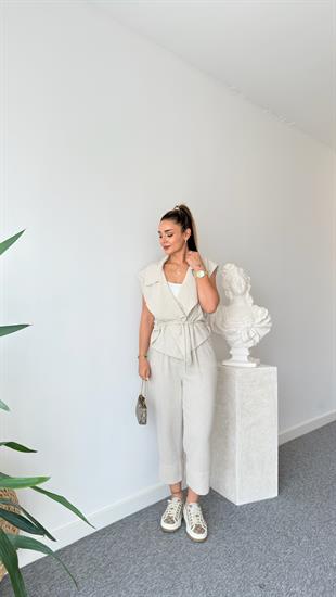 Weren Yelekli Natur Keten Takım