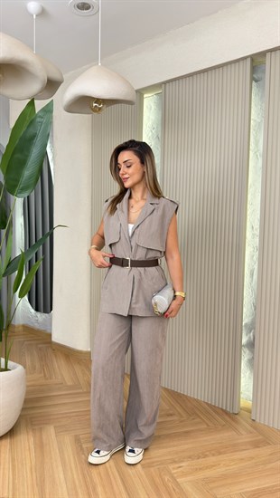 Velli Kemer Detaylı Yelek Pantolon Takım