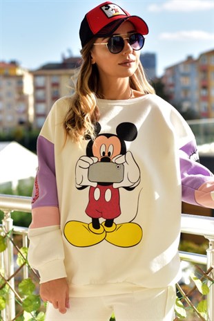 Fotoğraf Çeken Beyaz Mickey Sweat