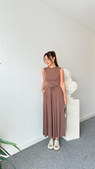 Kahve Terula Kloş Etekli Modal Takım 