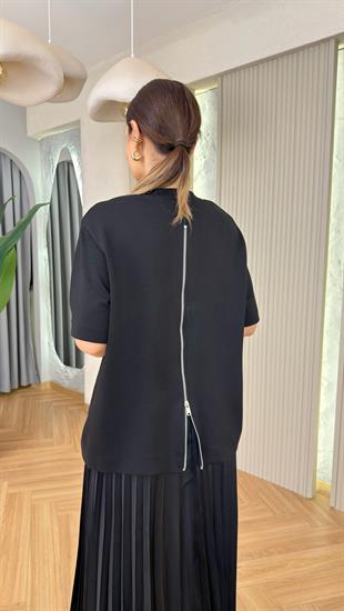 Jovle Tshirt Detaylı Piliseli İkili Elbise 