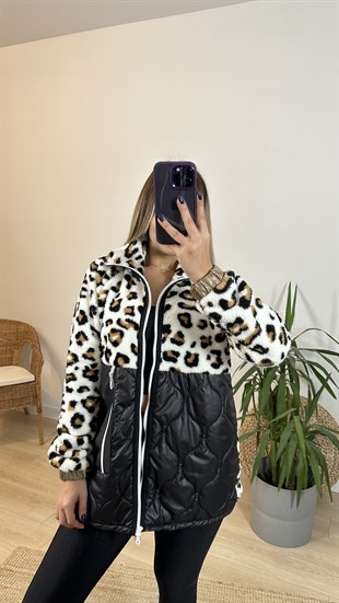 Kapitone Detaylı Ekru Leopar Peluş