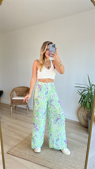 Etnik Desen Astarlı Şifon Pantolon 