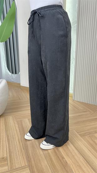 Siyah Mois Dokulu Bol Paça Pantolon