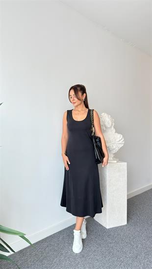 Siyah Mochi Basic Modal Elbise 