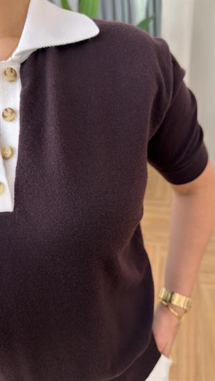 Kahve Avesta Kısa Kol Polo Yaka Triko