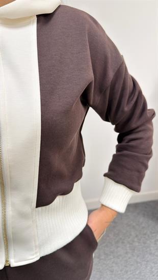 Kahve Stiva Kapüşonlu Sweat Takım