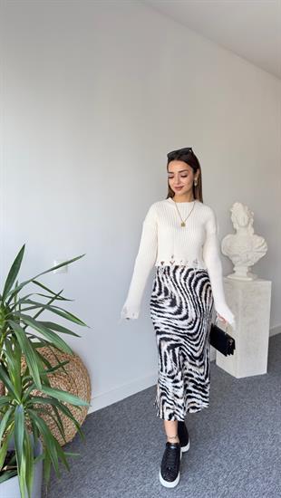Tok Doku Zebra Desen Saten Etek