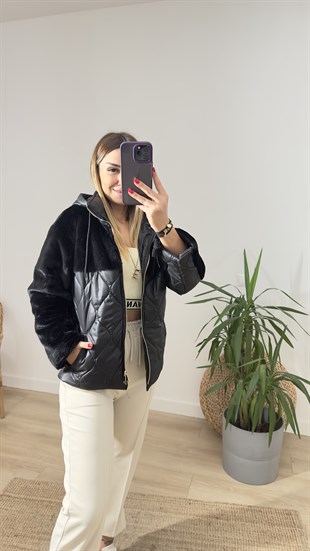 Peluş Detaylı Kapitone Mont