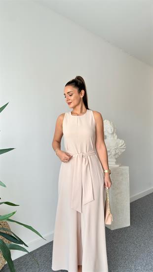 Carta Kuşaklı Bej Bol Paça Tulum