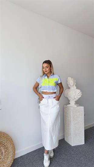 Neon Yazı Detaylı Çizgili Gömlek