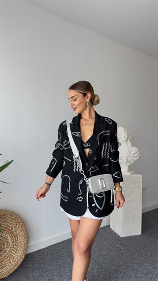 Riba Taş Detaylı Tasarım Siyah Blazer