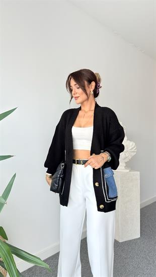 Roho Cebi Kotlu Siyah Triko Hırka