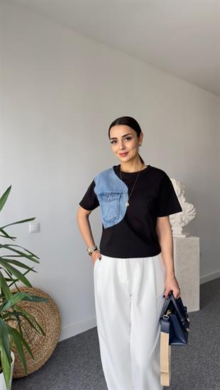Zion Kot Detaylı Siyah Tshirt