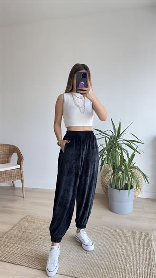 Orj Marka Beli Lastikli Kadife Jogger