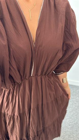 Kahve Kontrast Massi Model Elbise