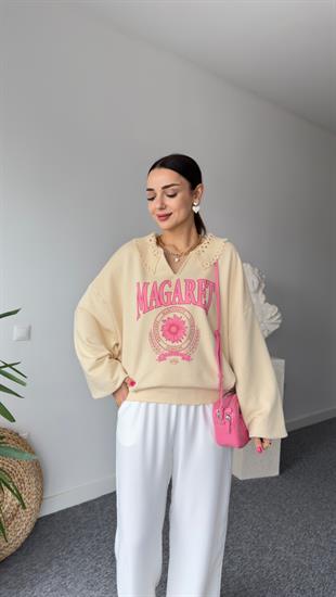 Magaret Yaka Dantel Detaylı Sweatshirt