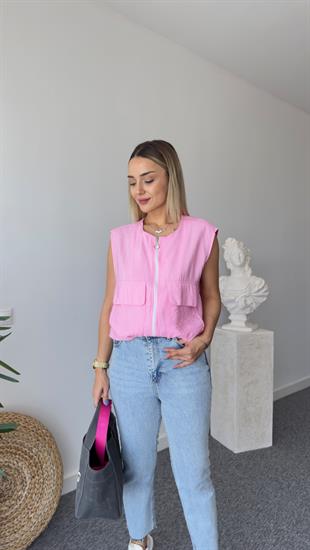 Şeker Pembe Cepli Yelek