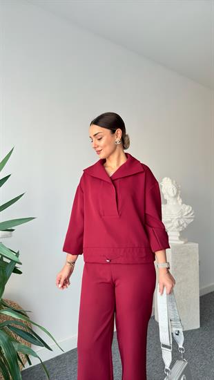 Bordo Beli Stoperli Double Takım