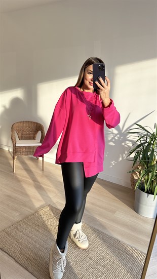 İki İplik Asimetrik Pembe Basic Sweat